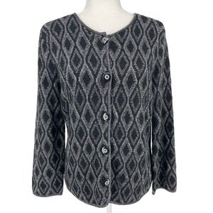 Jones New York Cardigan Sweater Black Silver Gray